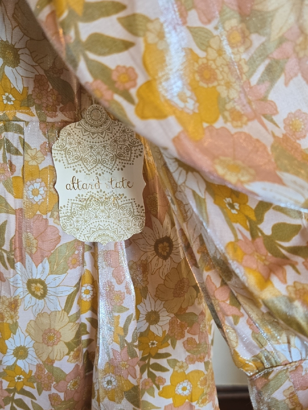 Altar'd State Floral Peasant Blouse in Mustard, Peach & Cream M - Picture 11 of 12